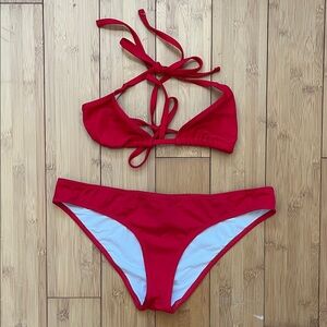 SOLID & STRIPED Classic ruby Red Bikini Set Elle bottom Iris string top L S